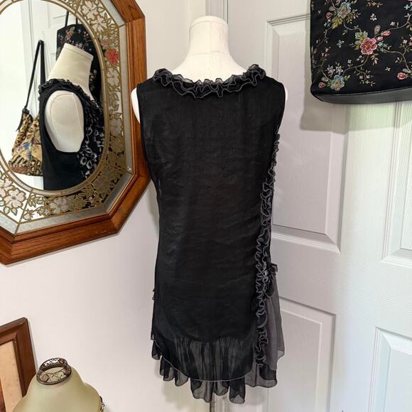 VTG Y2K Pretty Angel Black, Grey & Silver Silk Blend Grunge Ruffle Tank Top M - Picture 4 of 7